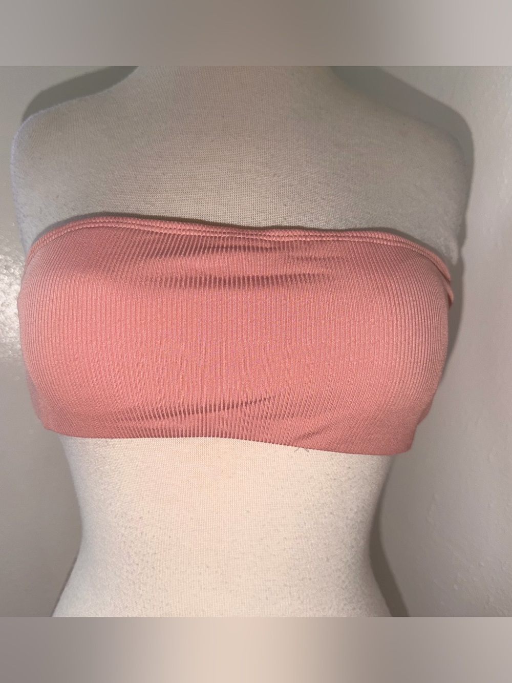 ROMWE Ribbed Strapless Bandeau Top - Coral Pink